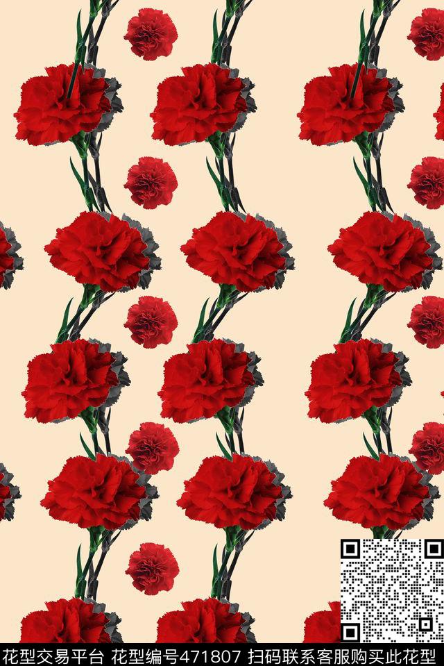 手绘康乃馨系列数码印花华亿平台下载（图片编号: 471807） - 瓦栏（Walan）