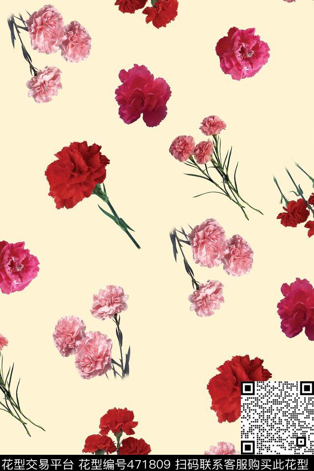 时尚康乃馨复古数码印花华亿平台下载（图片编号: 471809） - 瓦栏（Walan）