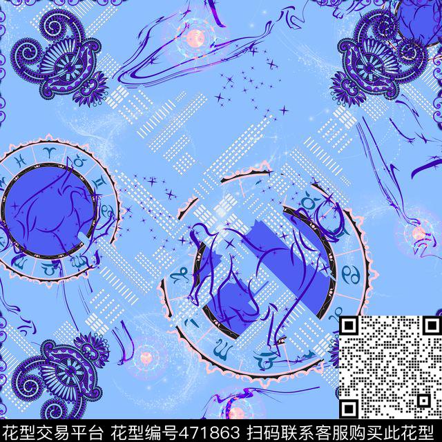 时尚十二星座金牛座传统印花华亿平台下载（图片编号: 471863） - 瓦栏（Walan）
