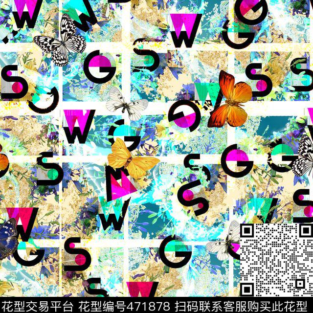 时尚字母蝴蝶数码印花华亿平台下载（图片编号: 471878） - 瓦栏（Walan）