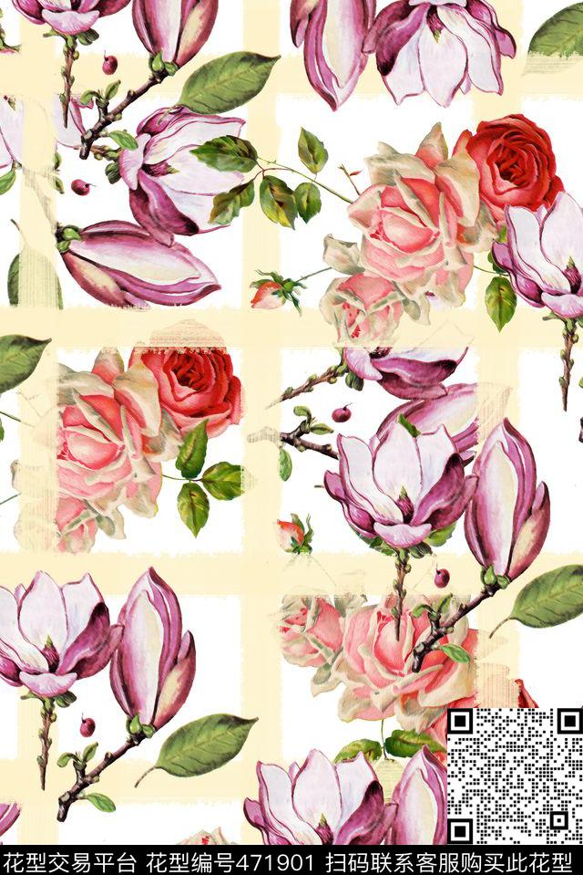 时尚手绘格子数码印花华亿平台下载（图片编号: 471901） - 瓦栏（Walan）