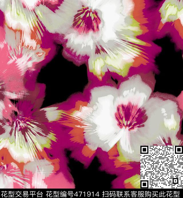 欧美复古简单大花数码印花华亿平台下载（图片编号: 471914） - 瓦栏（Walan）