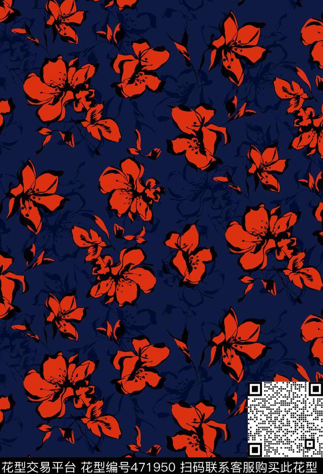 传统印花花卉画笔花卉传统印花华亿平台下载（图片编号: 471950） - 瓦栏（Walan）