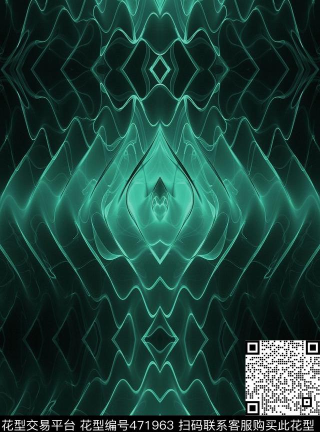 抽象欧美时尚水纹左右对称数码印花华亿平台下载（图片编号: 471963） - 瓦栏（Walan）