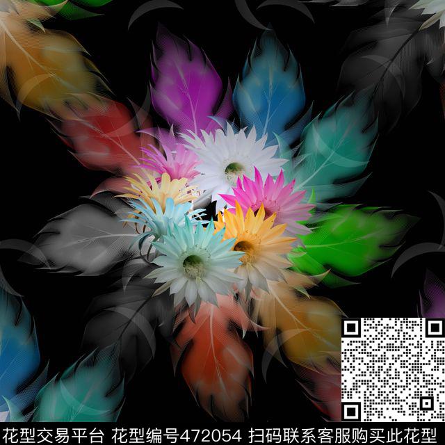 极光唯美羽毛花簇数码印花华亿平台下载（图片编号: 472054） - 瓦栏（Walan）