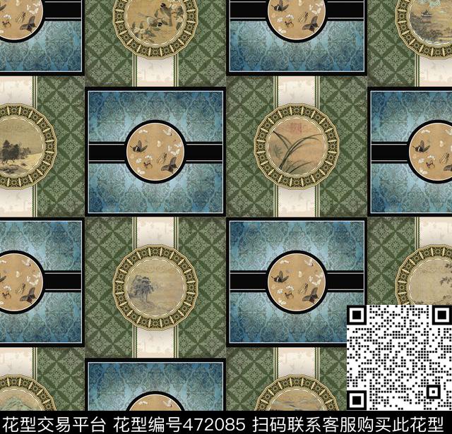 复古格子宫廷风数码印花华亿平台下载（图片编号: 472085） - 瓦栏（Walan）