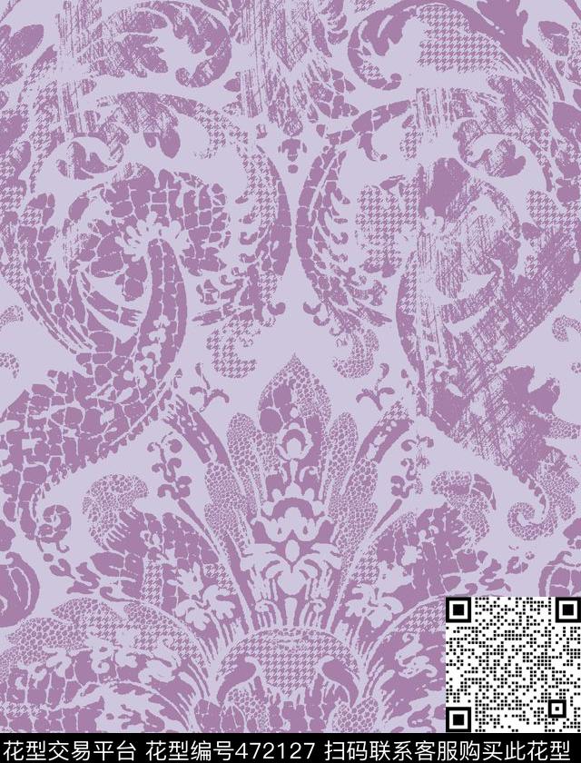 欧式古典大马士革划痕肌理传统印花华亿平台下载（图片编号: 472127） - 瓦栏（Walan）