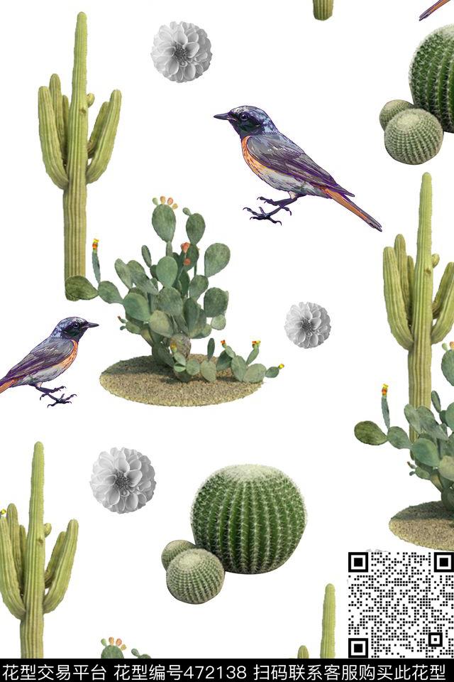 热带风情仙人掌花鸟女装童装数码印花华亿平台下载（图片编号: 472138） - 瓦栏（Walan）