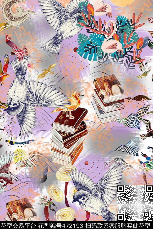 动物飞鸽书数码印花华亿平台下载（图片编号: 472193） - 瓦栏（Walan）