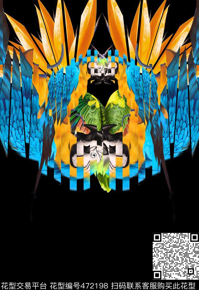 时尚潮流大牌切割鹦鹉数码印花华亿平台下载（图片编号: 472198） - 瓦栏（Walan）