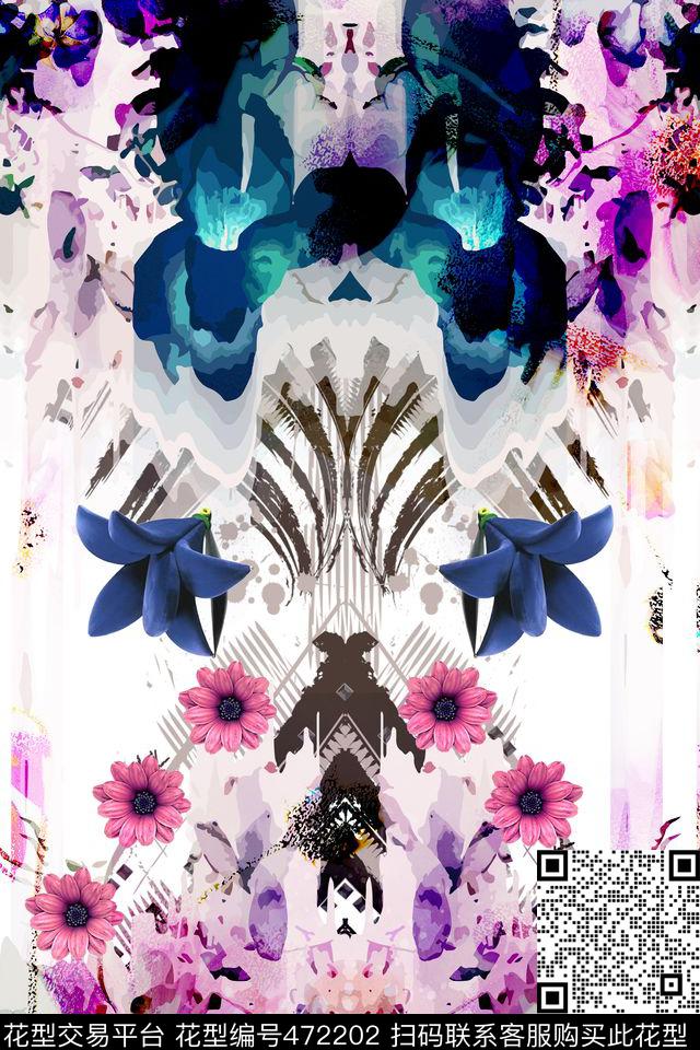 抽象水彩花卉数码印花华亿平台下载（图片编号: 472202） - 瓦栏（Walan）