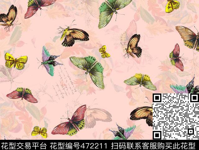 复古蝴蝶女装数码印花华亿平台下载（图片编号: 472211） - 瓦栏（Walan）