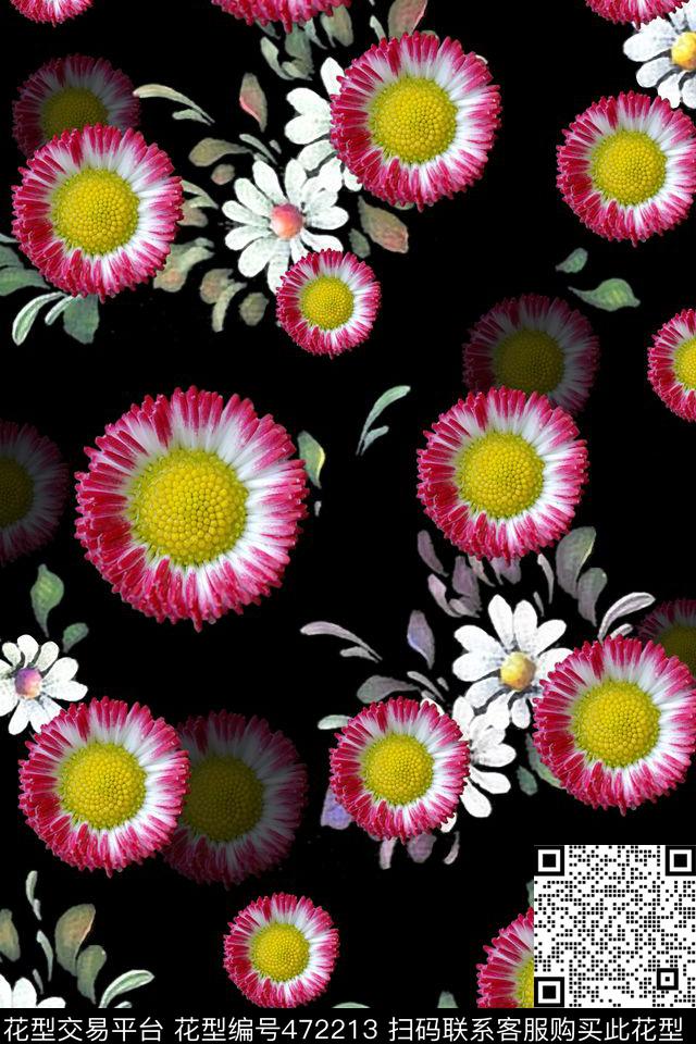 彩色雏菊花卉数码印花华亿平台下载（图片编号: 472213） - 瓦栏（Walan）