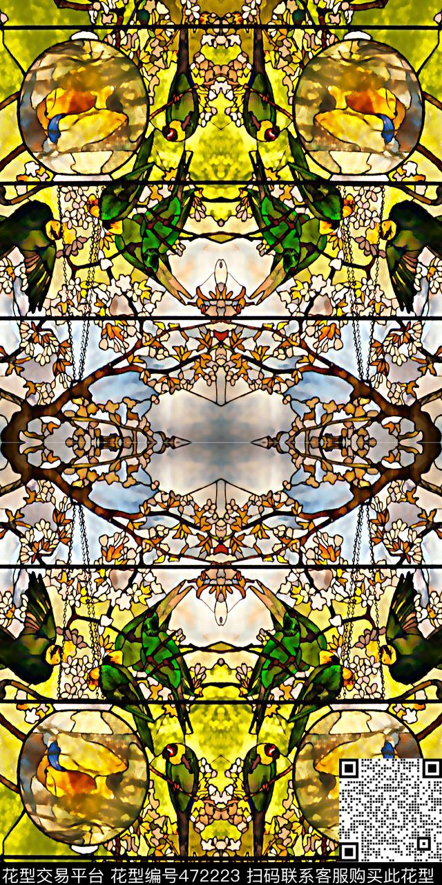 欧式彩绘玻璃.鸟数码印花华亿平台下载（图片编号: 472223） - 瓦栏（Walan）