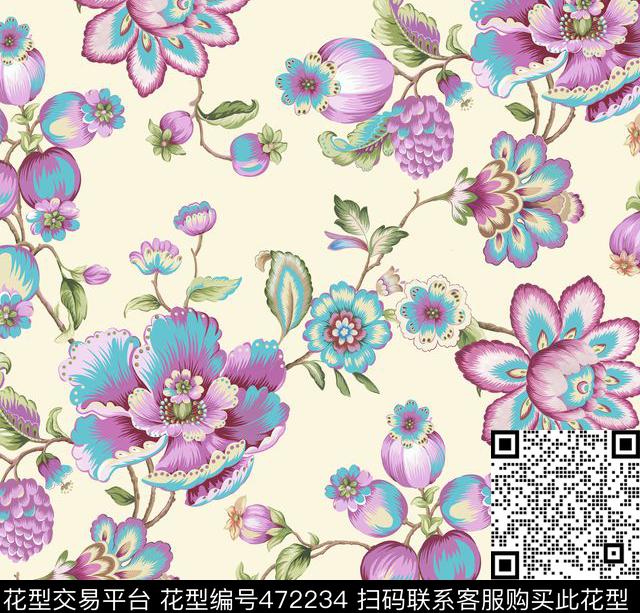 窗帘欧式花卉传统印花华亿平台下载（图片编号: 472234） - 瓦栏（Walan）