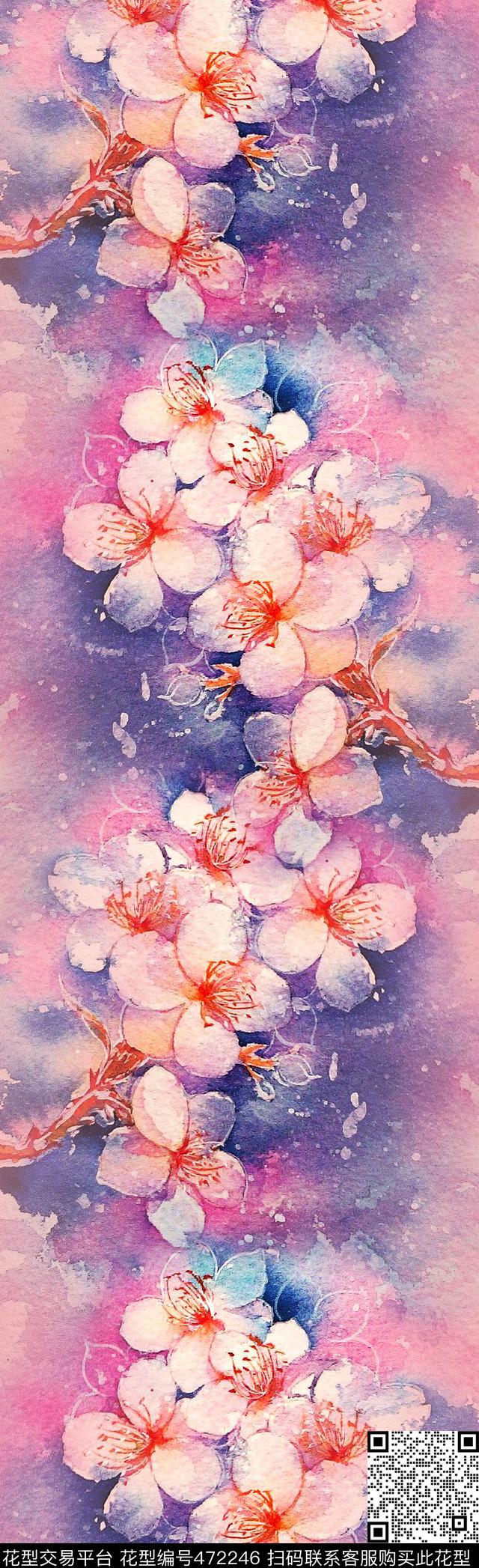 花卉渐变手绘数码印花华亿平台下载（图片编号: 472246） - 瓦栏（Walan）