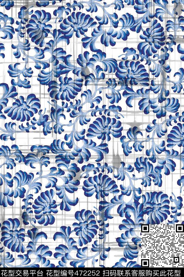 简洁青花瓷花纹中国风数码印花华亿平台下载（图片编号: 472252） - 瓦栏（Walan）