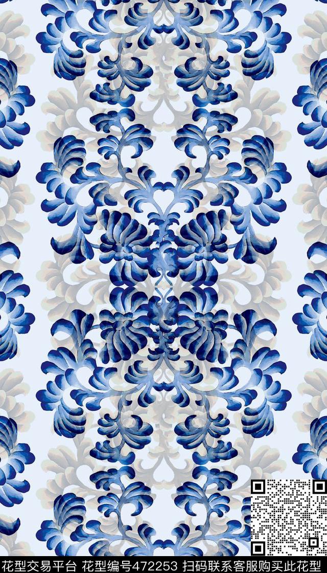 定位青花瓷花纹中国风数码印花华亿平台下载（图片编号: 472253） - 瓦栏（Walan）