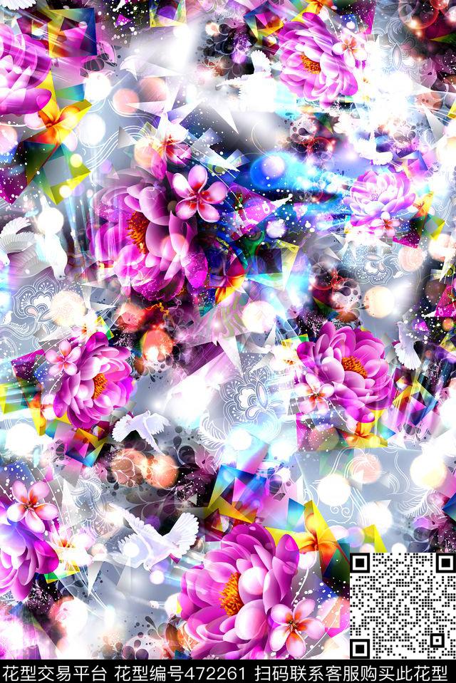 多彩抽象花卉数码印花华亿平台下载（图片编号: 472261） - 瓦栏（Walan）