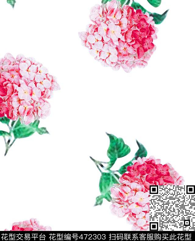 流行时尚绘绣球花欧美数码印花华亿平台下载（图片编号: 472303） - 瓦栏（Walan）