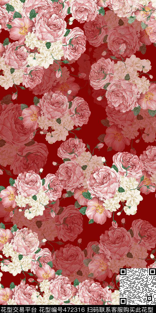 时尚花卉多色数码印花华亿平台下载（图片编号: 472316） - 瓦栏（Walan）