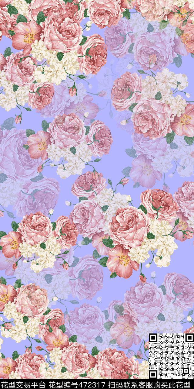 时尚花卉多色数码印花华亿平台下载（图片编号: 472317） - 瓦栏（Walan）