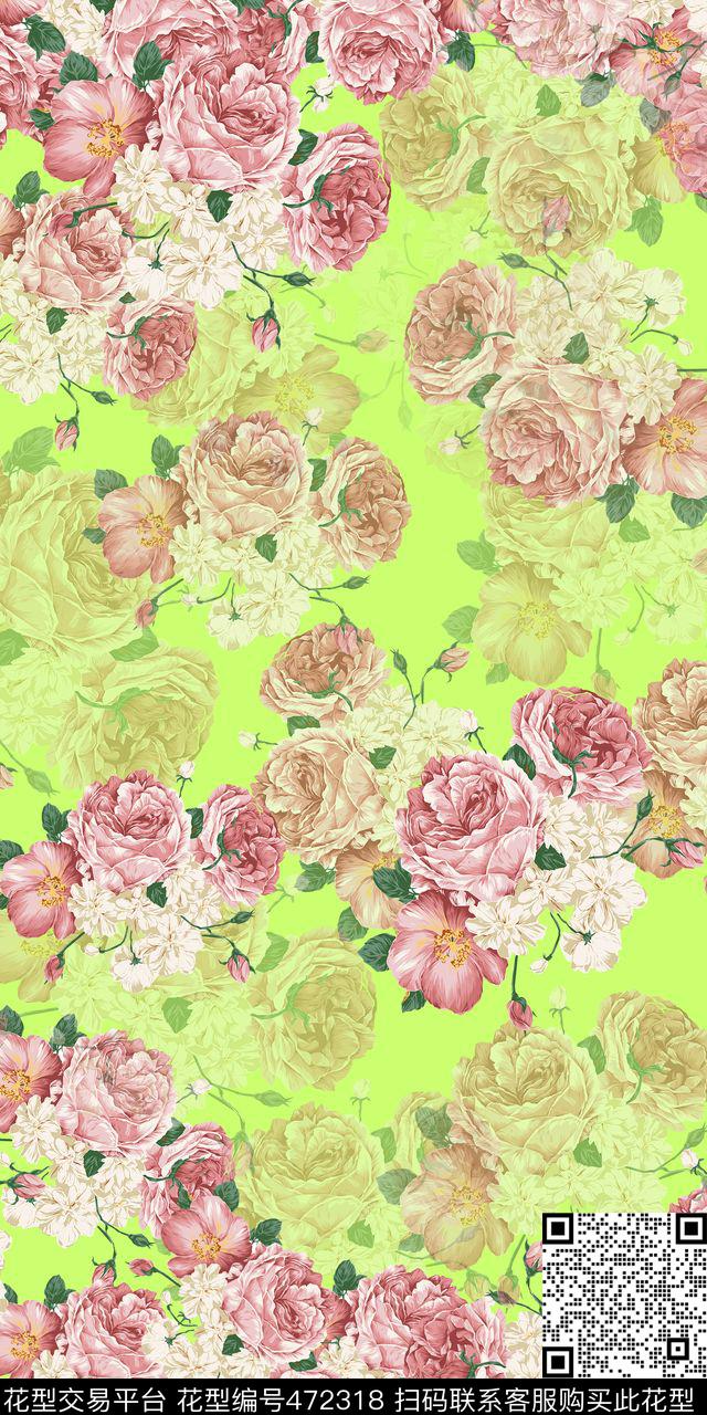 时尚花卉多色数码印花华亿平台下载（图片编号: 472318） - 瓦栏（Walan）