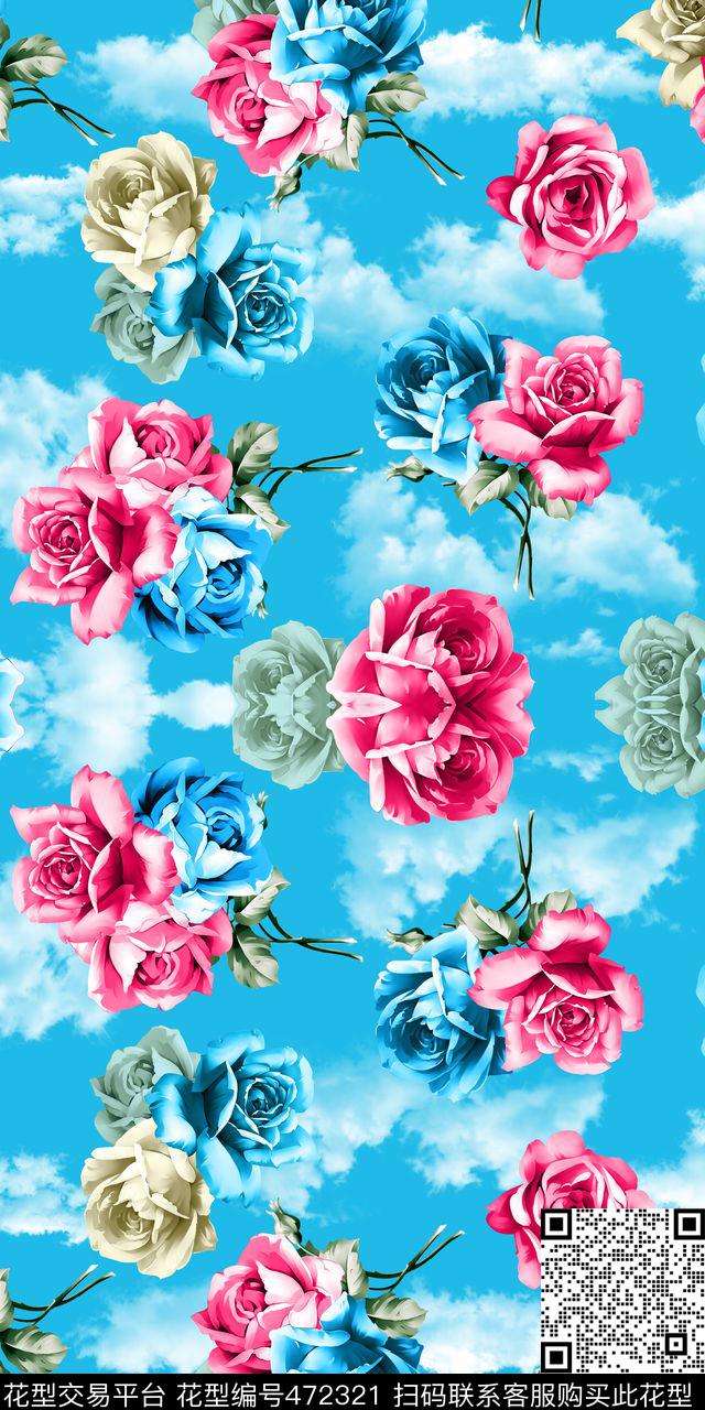 满版玫瑰云彩数码印花华亿平台下载（图片编号: 472321） - 瓦栏（Walan）