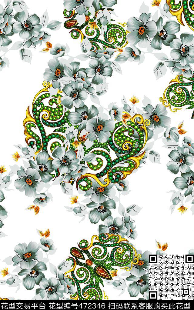 花卉珠宝铃兰数码印花华亿平台下载（图片编号: 472346） - 瓦栏（Walan）