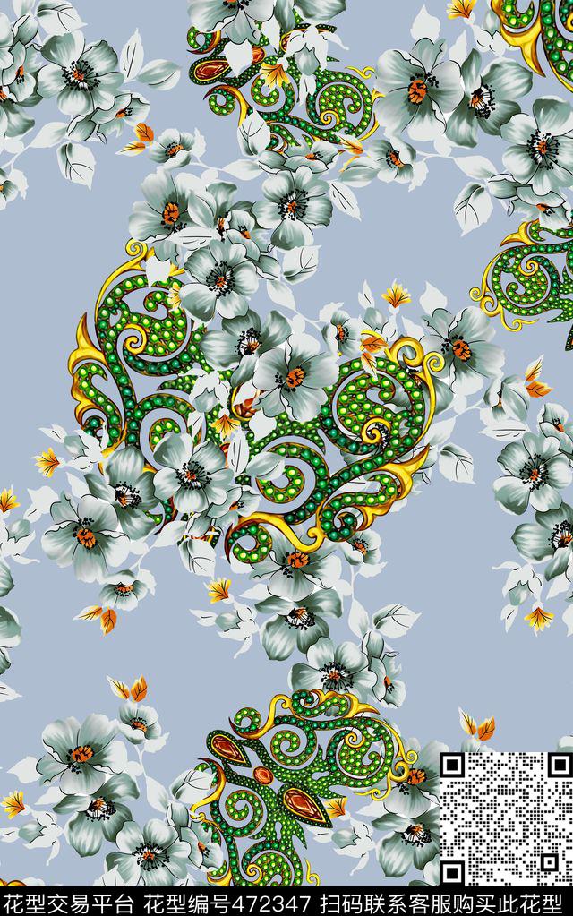 花卉珠宝铃兰数码印花华亿平台下载（图片编号: 472347） - 瓦栏（Walan）
