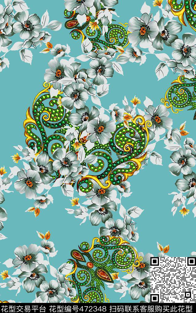 花卉珠宝铃兰数码印花华亿平台下载（图片编号: 472348） - 瓦栏（Walan）