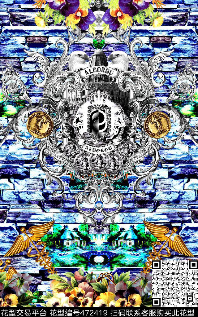 欧式几何纹理风景数码印花华亿平台下载（图片编号: 472419） - 瓦栏（Walan）