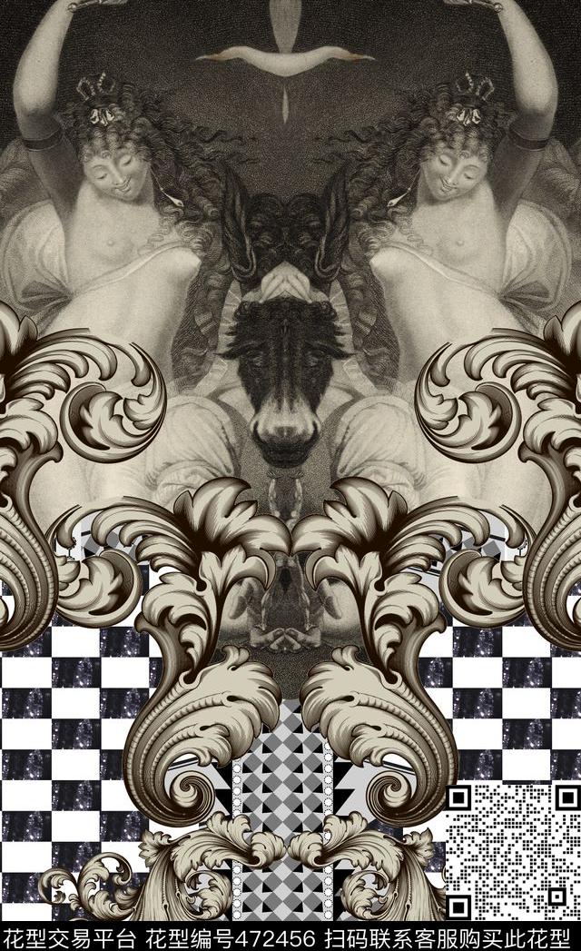 时尚大牌欧式复古插画花边数码印花华亿平台下载（图片编号: 472456） - 瓦栏（Walan）