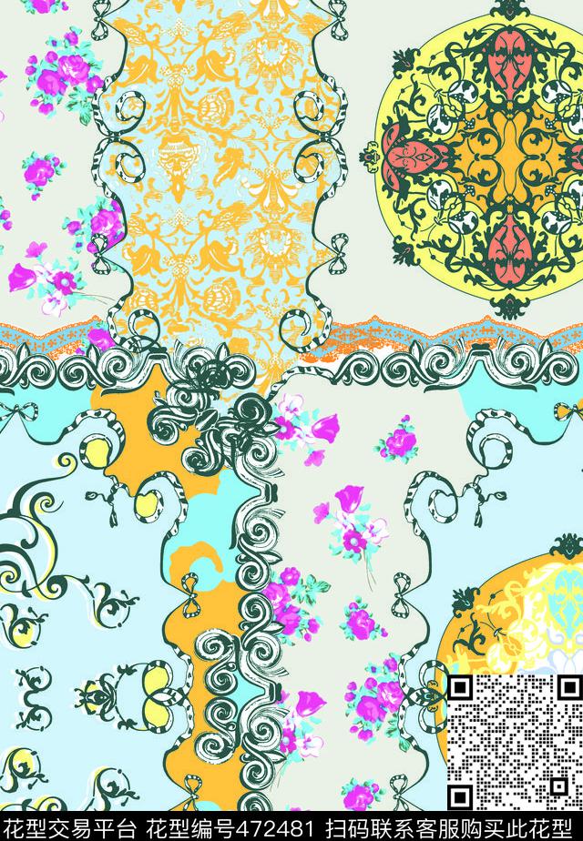 欧式宫廷风欧式花纹拼接传统印花华亿平台下载（图片编号: 472481） - 瓦栏（Walan）
