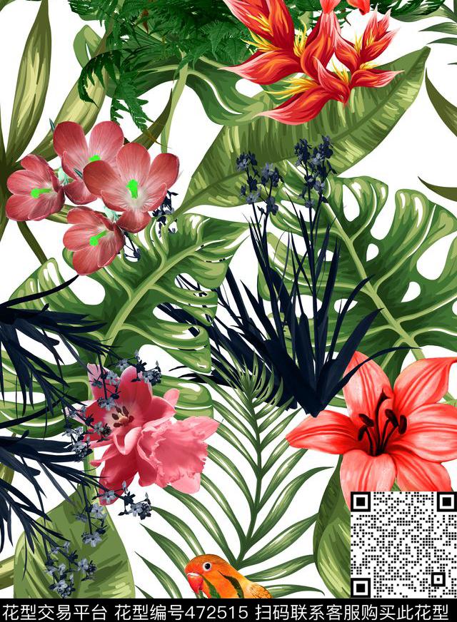 热带植物热带花卉数码印花华亿平台下载（图片编号: 472515） - 瓦栏（Walan）
