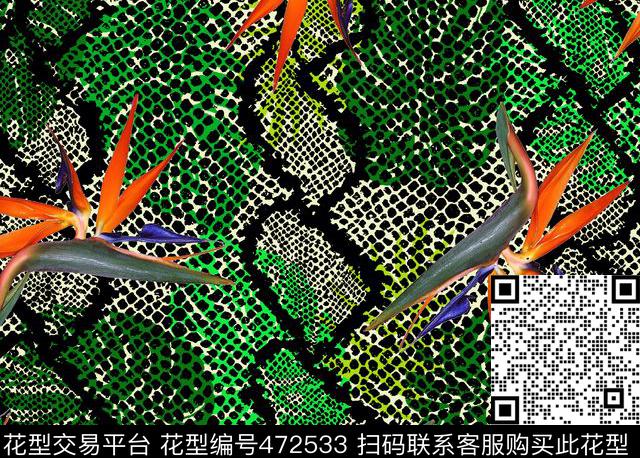 芭蕉叶动物纹家纺数码印花华亿平台下载（图片编号: 472533） - 瓦栏（Walan）