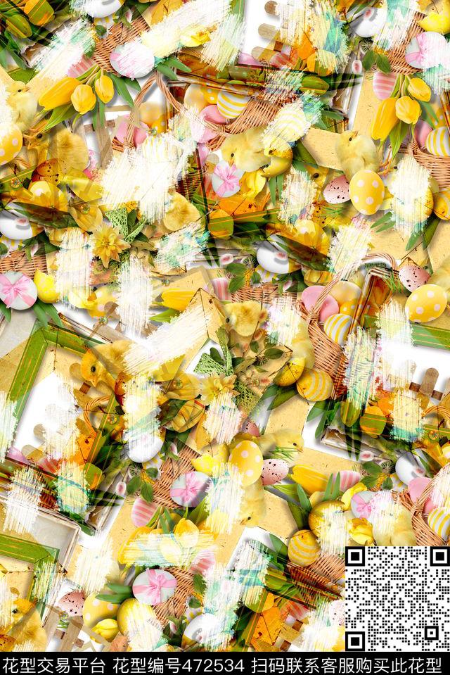 水果彩蛋笔触数码印花华亿平台下载（图片编号: 472534） - 瓦栏（Walan）