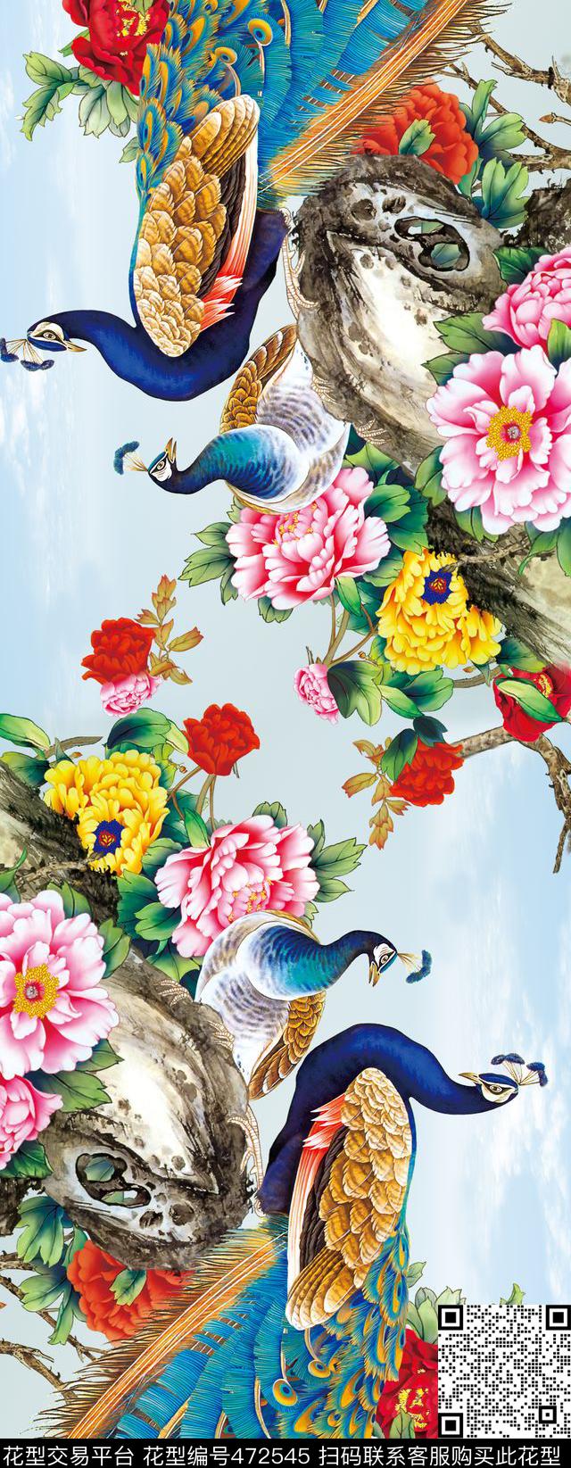 中国风长巾动物花卉数码印花华亿平台下载（图片编号: 472545） - 瓦栏（Walan）