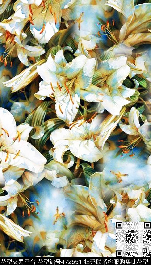 复古时尚水彩花卉数码数码印花华亿平台下载（图片编号: 472551） - 瓦栏（Walan）