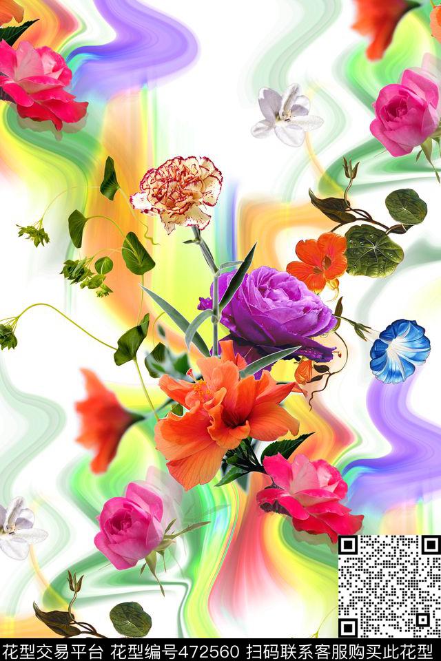 定位花卉晕染数码印花华亿平台下载（图片编号: 472560） - 瓦栏（Walan）