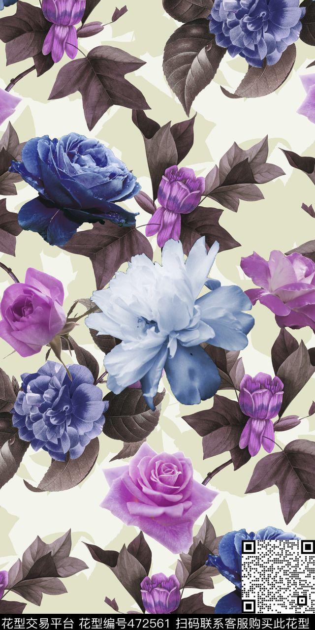 花卉玫瑰复古数码印花华亿平台下载（图片编号: 472561） - 瓦栏（Walan）