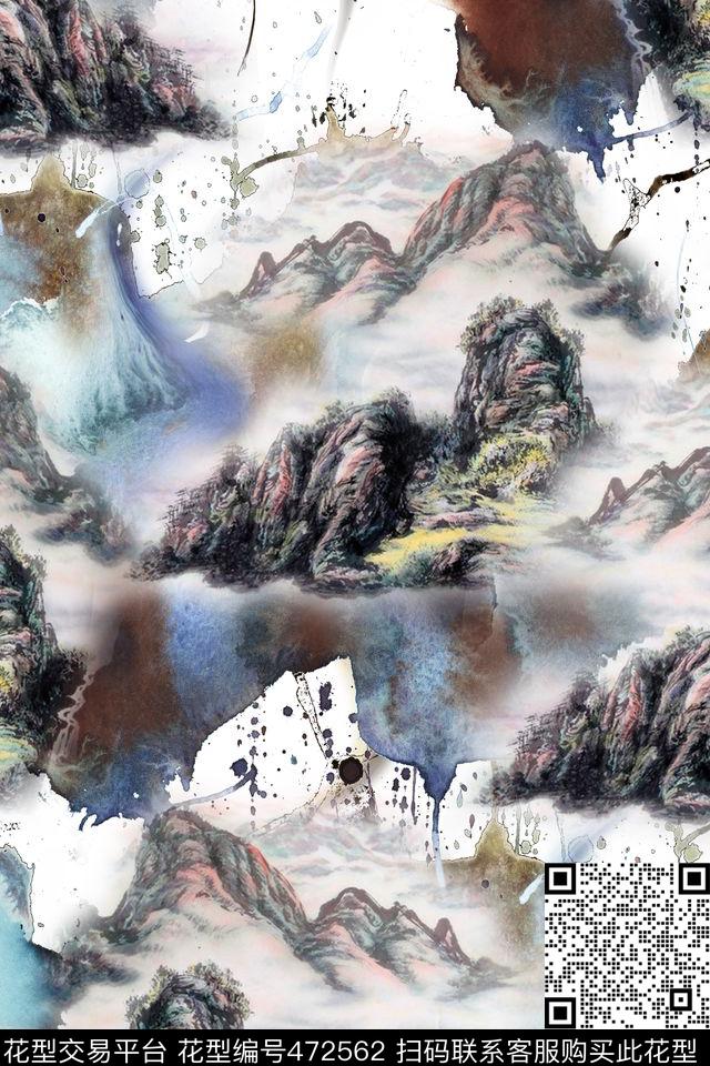 风景照片水墨中国风数码印花华亿平台下载（图片编号: 472562） - 瓦栏（Walan）