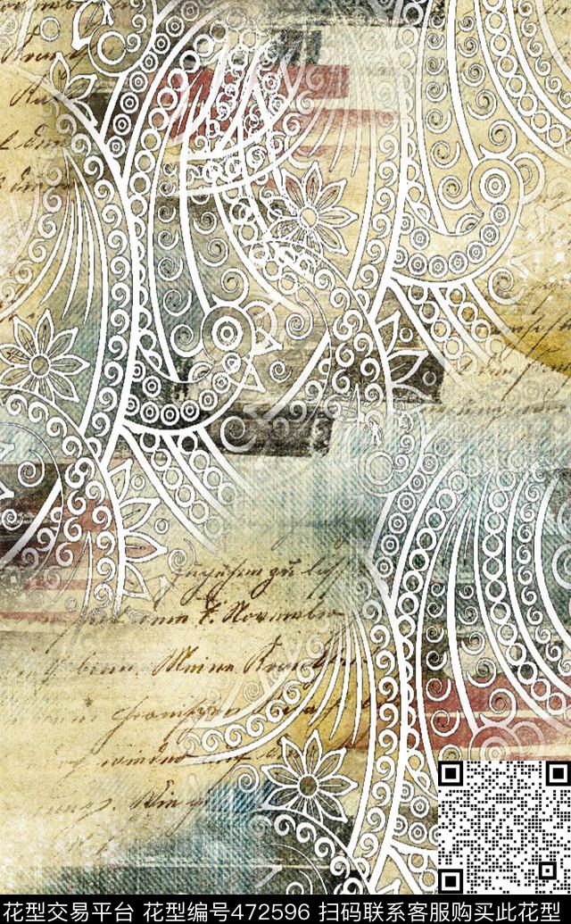 欧式复古文字花绘建筑底纹数码印花华亿平台下载（图片编号: 472596） - 瓦栏（Walan）