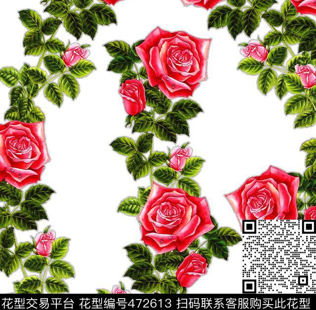 大牌流行时尚手绘玫瑰花数码印花华亿平台下载（图片编号: 472613） - 瓦栏（Walan）