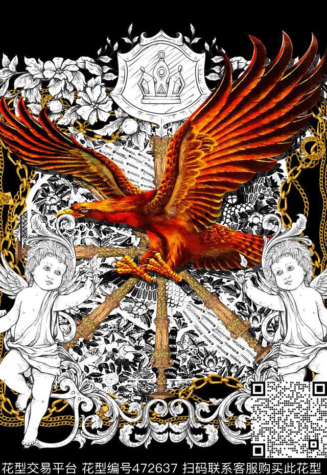 动物金属花边老鹰数码印花华亿平台下载（图片编号: 472637） - 瓦栏（Walan）