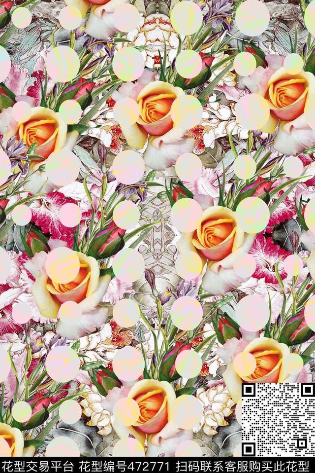 时尚热带花草波点数码印花华亿平台下载（图片编号: 472771） - 瓦栏（Walan）