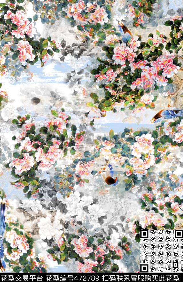 时尚中国风水墨数码印花华亿平台下载（图片编号: 472789） - 瓦栏（Walan）