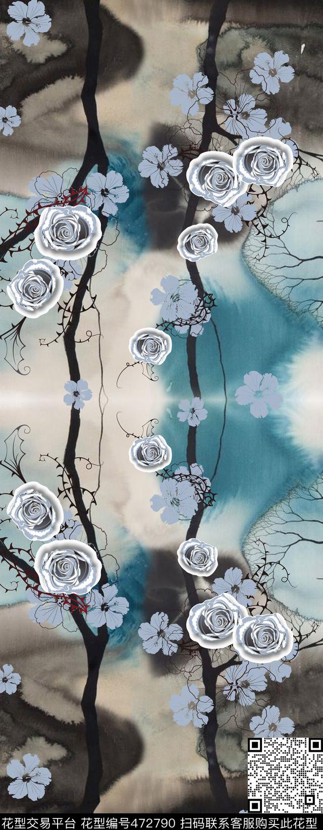花卉树木简约数码印花华亿平台下载（图片编号: 472790） - 瓦栏（Walan）