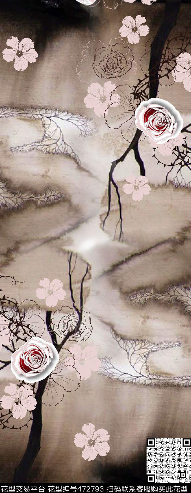 花卉树木简约数码印花华亿平台下载（图片编号: 472793） - 瓦栏（Walan）