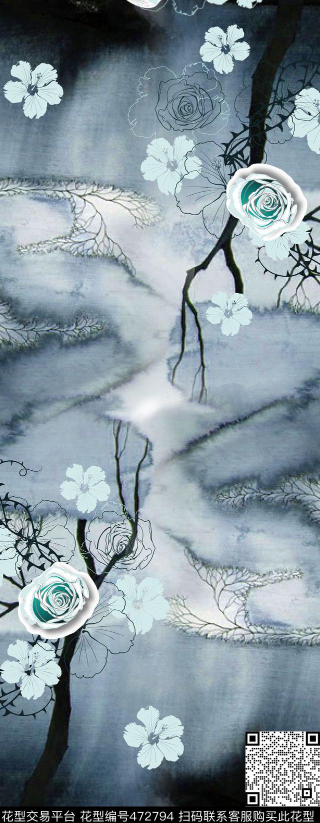 花卉树木简约数码印花华亿平台下载（图片编号: 472794） - 瓦栏（Walan）